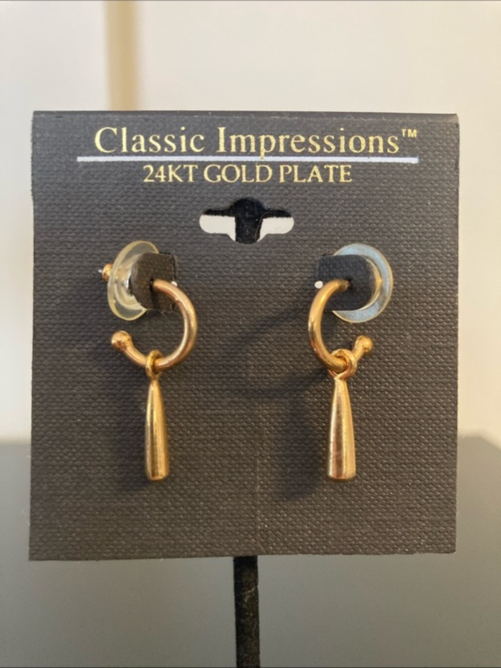 Impressions 24KT Gold Plate Tapered Drop Hoop Earrings - Gold